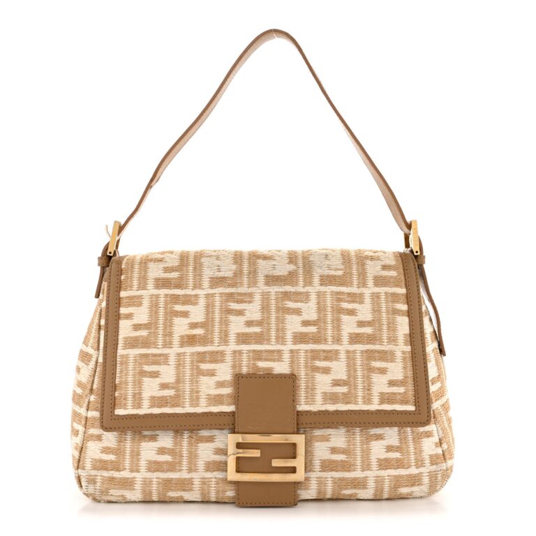 Fendi Beige FF Raffia Baguette