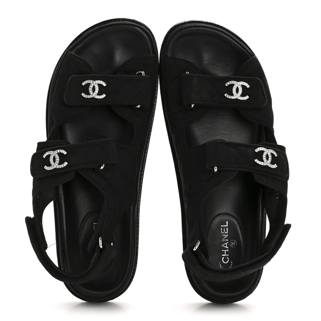 Chanel Black Quilted Fabric Sandals