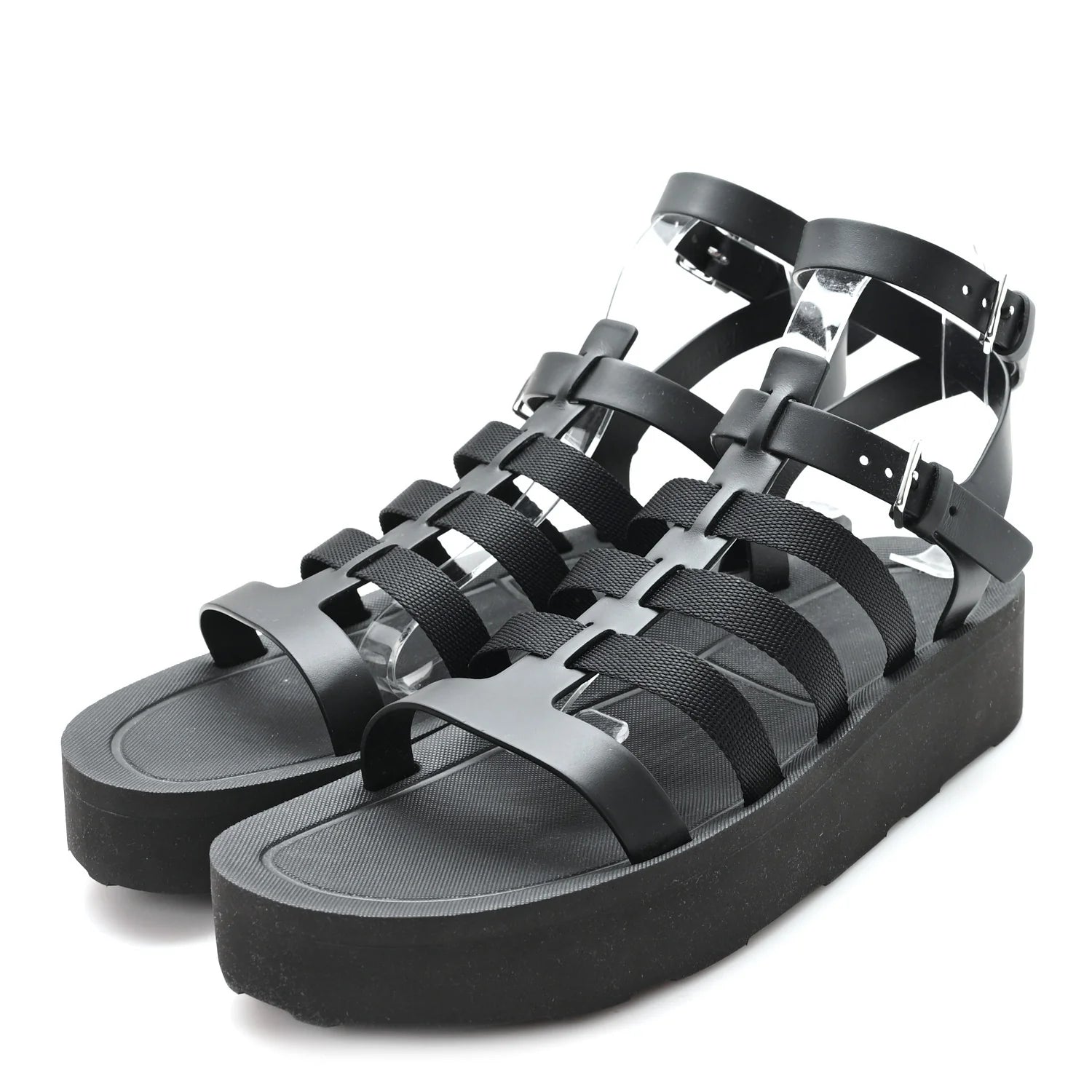 Prada Black Leather Platform Sandals