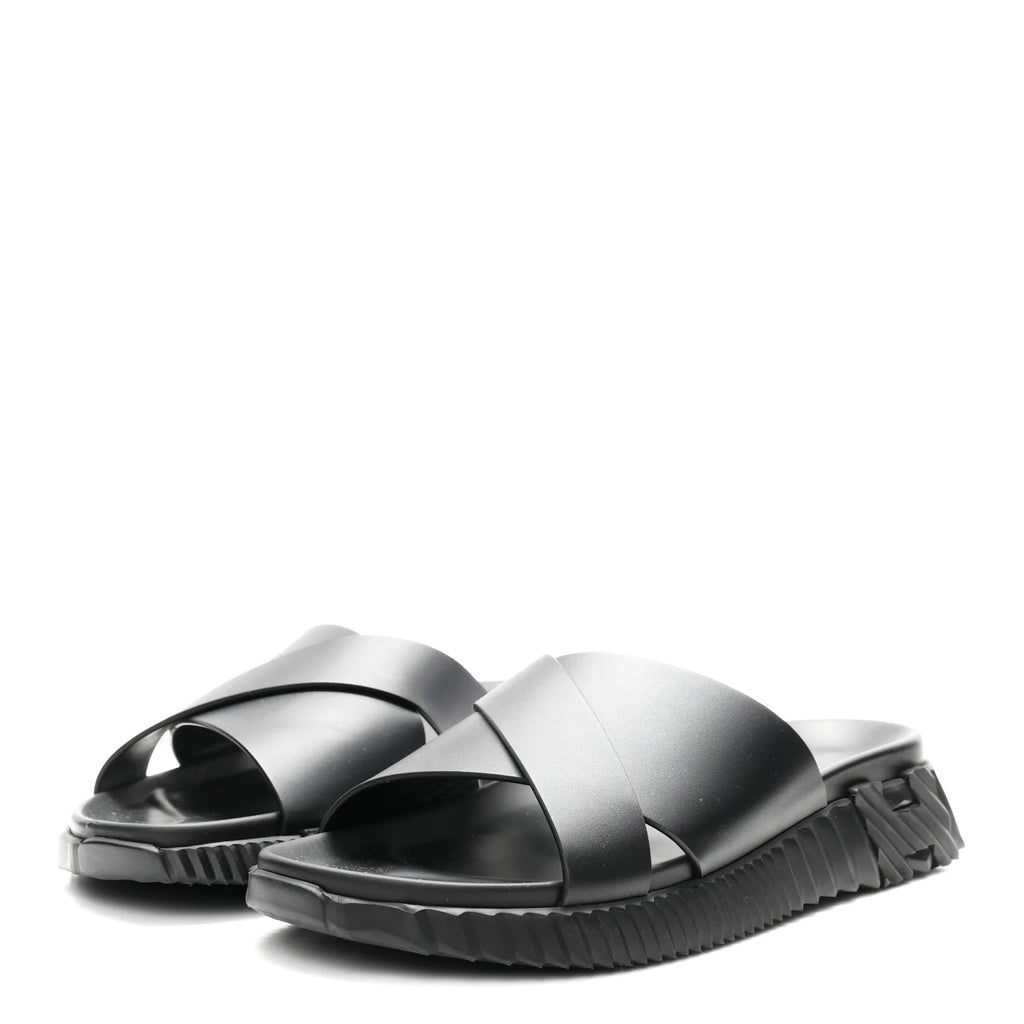 Hermes Black Leather Go Sandals