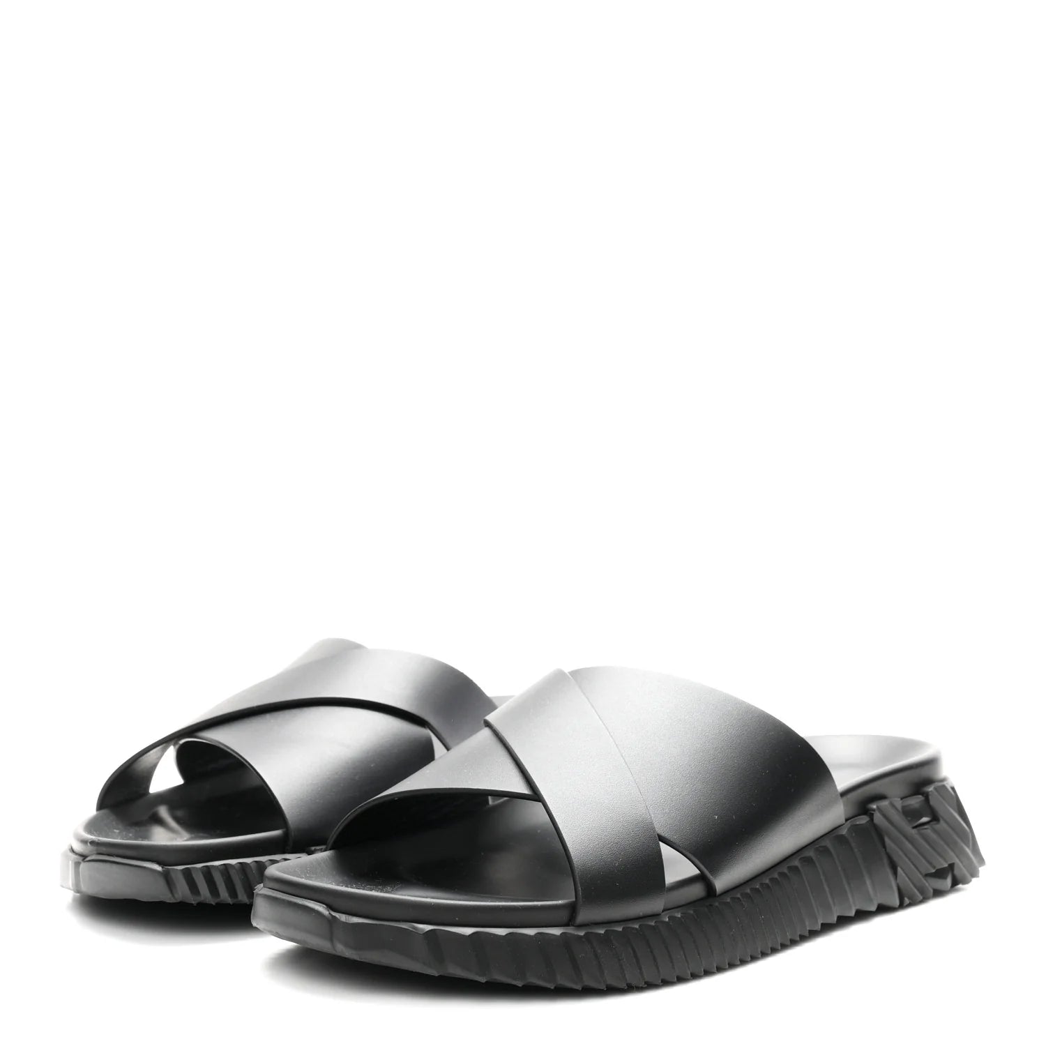 Hermes Black Leather Go Sandals