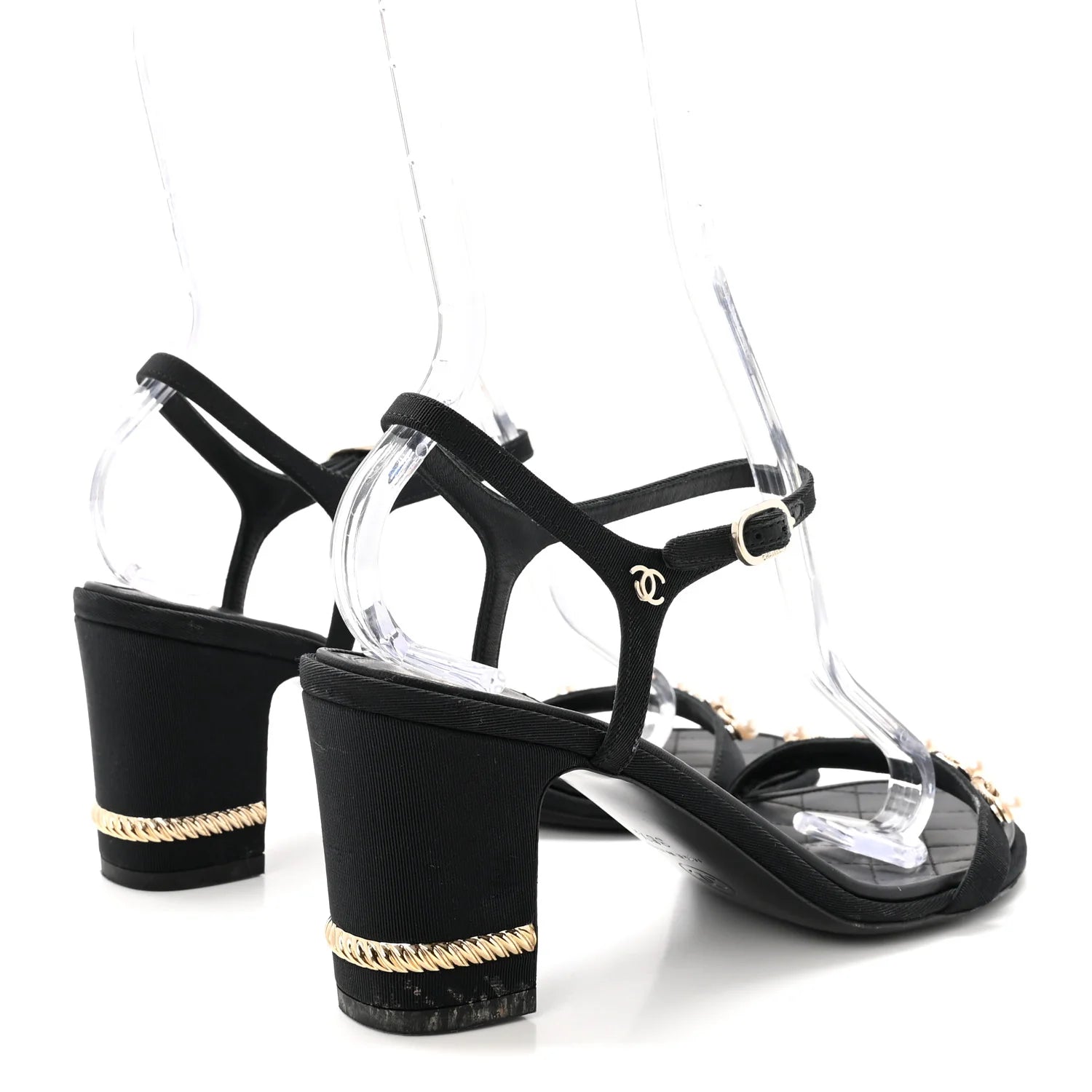 Chanel Black Grosgrain Pearl Sandals
