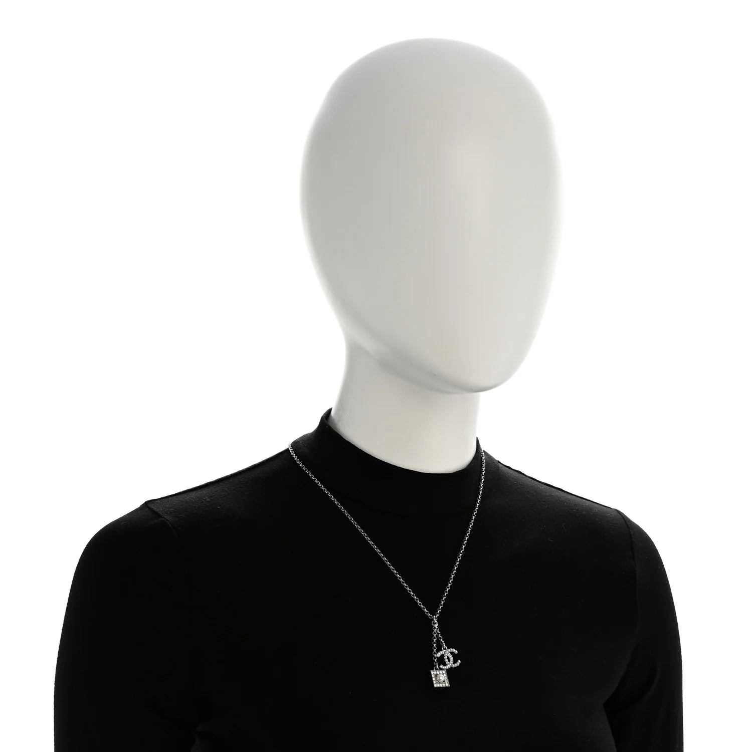Chanel Silver Pearl Crystal Necklace