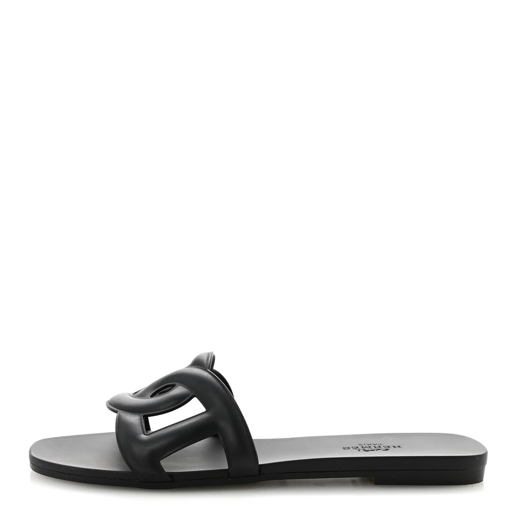 Hermes Black Leather Extra Sandals