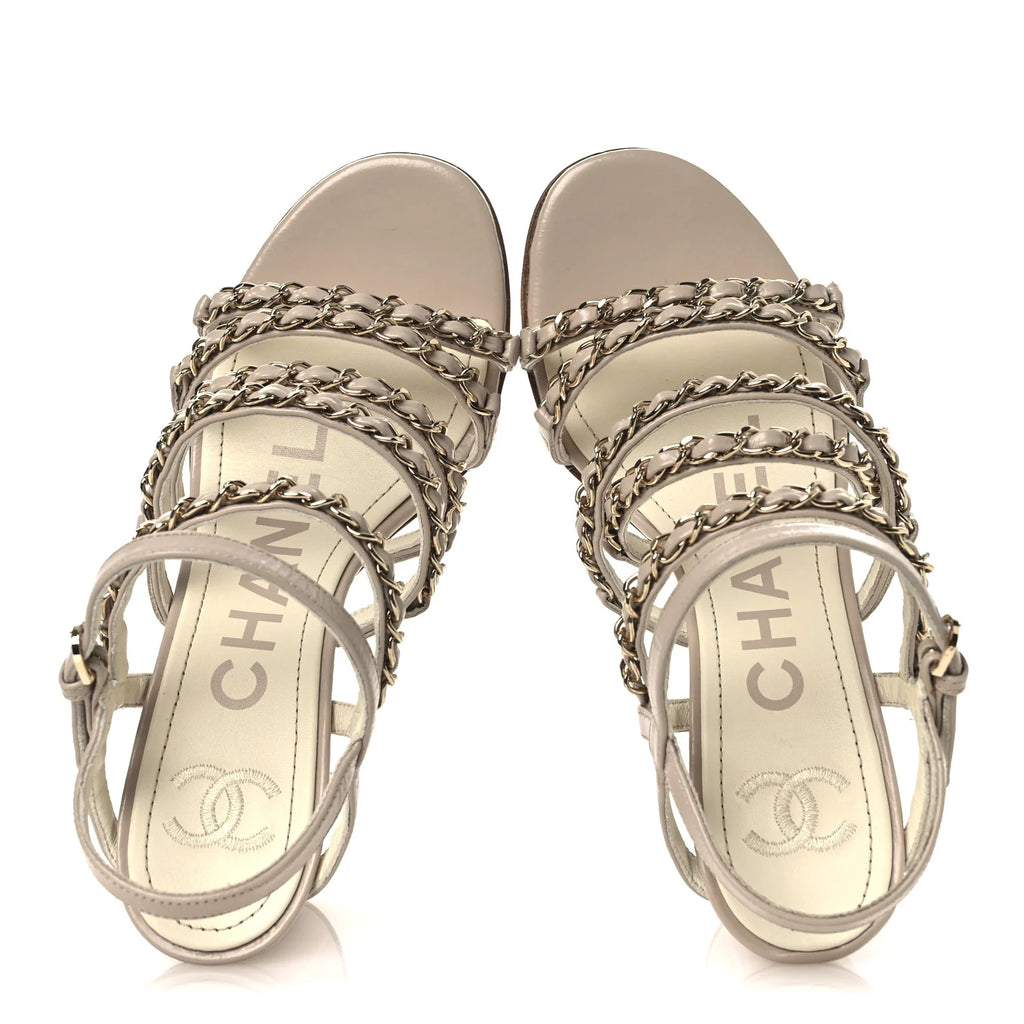 Chanel Beige Leather Chain Sandals