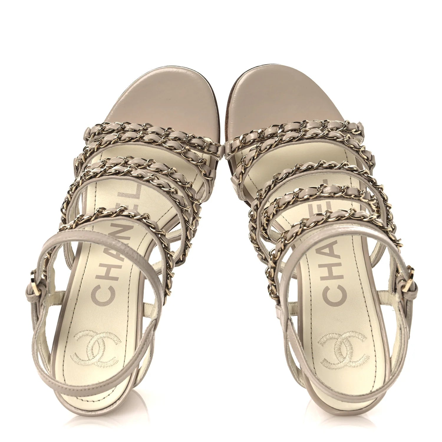 Chanel Beige Leather Chain Sandals