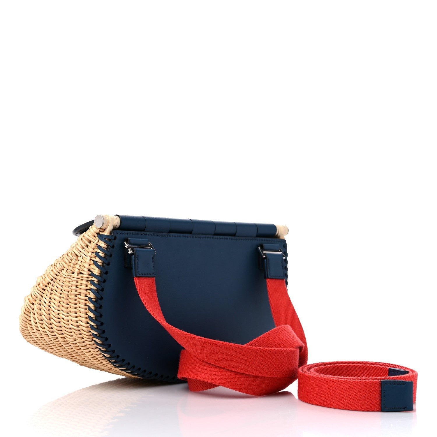 Hermes Wicker Navy Leather Bag