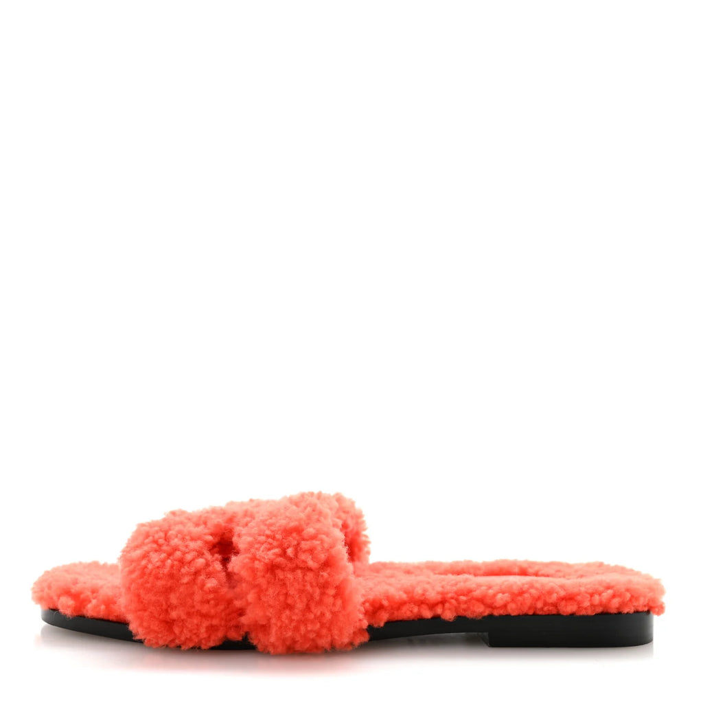 Hermes Orange Shearling Oran Sandals