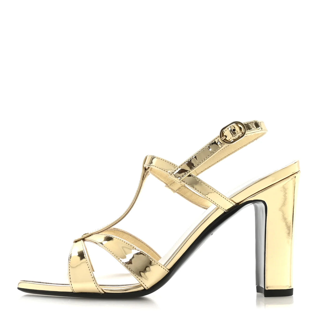 Chanel Metallic Gold T-Strap Sandals
