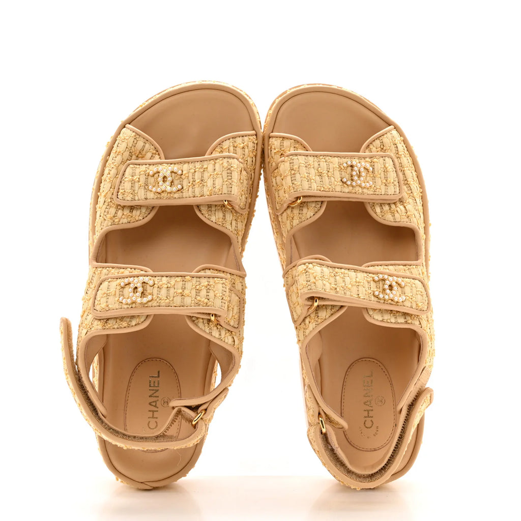Chanel Beige Raffia Dad Sandals