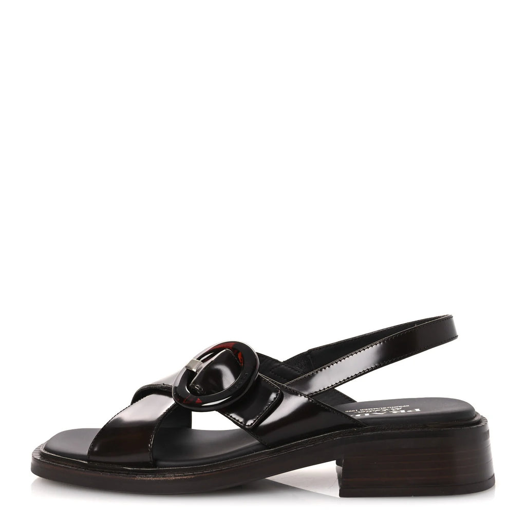 Prada Spazzolato Leather Buckle Sandals