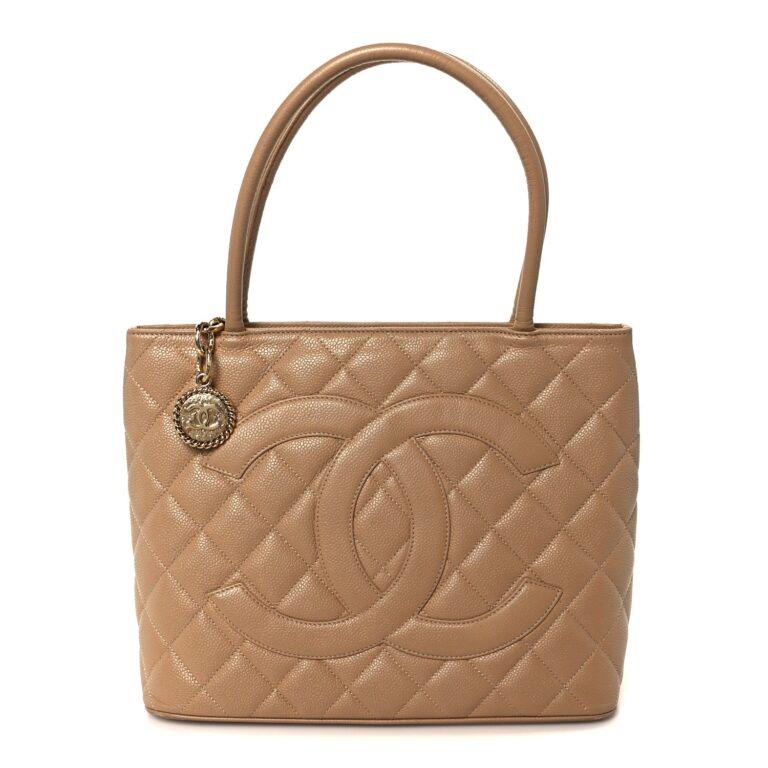 Chanel Beige Quilted Caviar Tote
