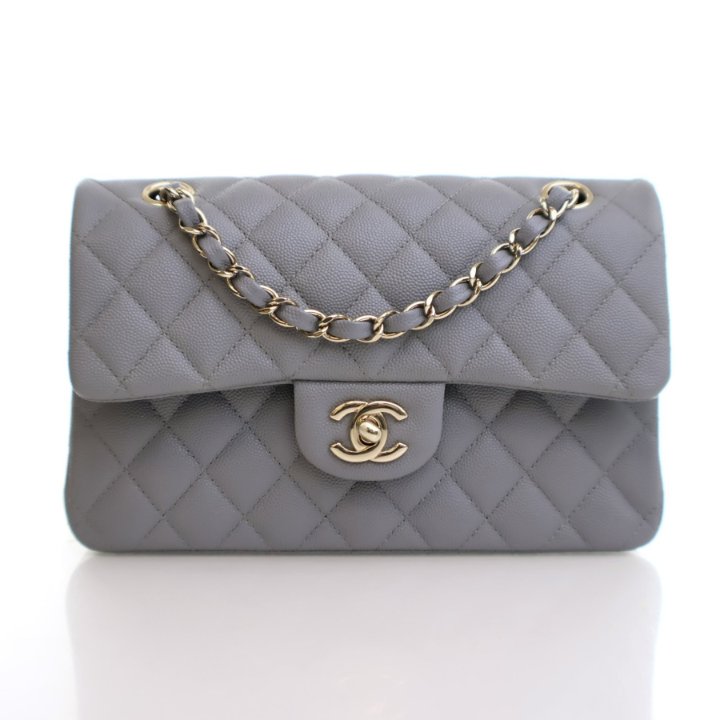 Chanel Grey Quilted Caviar Flap