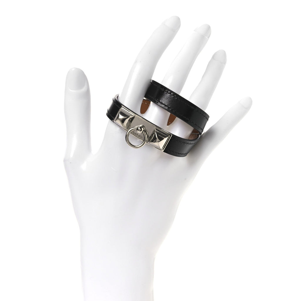 Hermes Black Leather Rivaled Bracelet