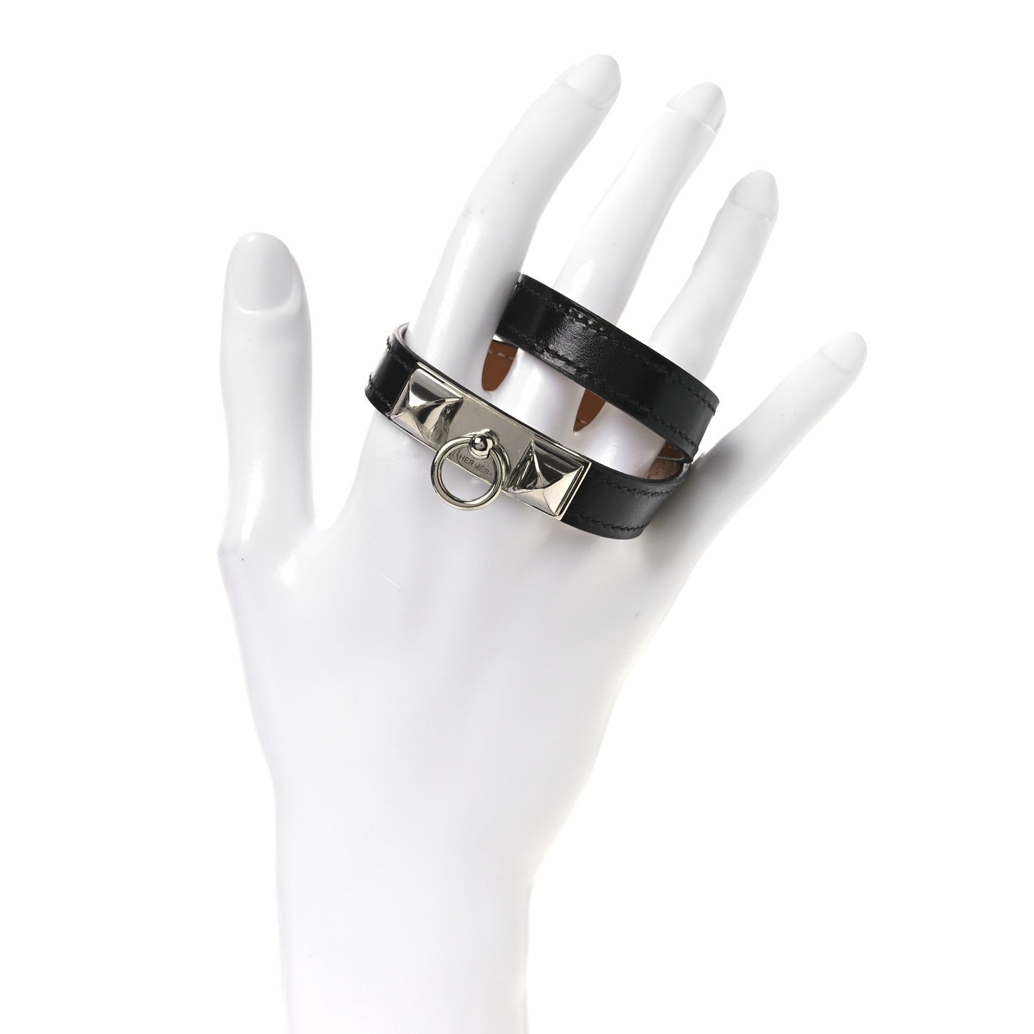 Hermes Black Leather Rivaled Bracelet