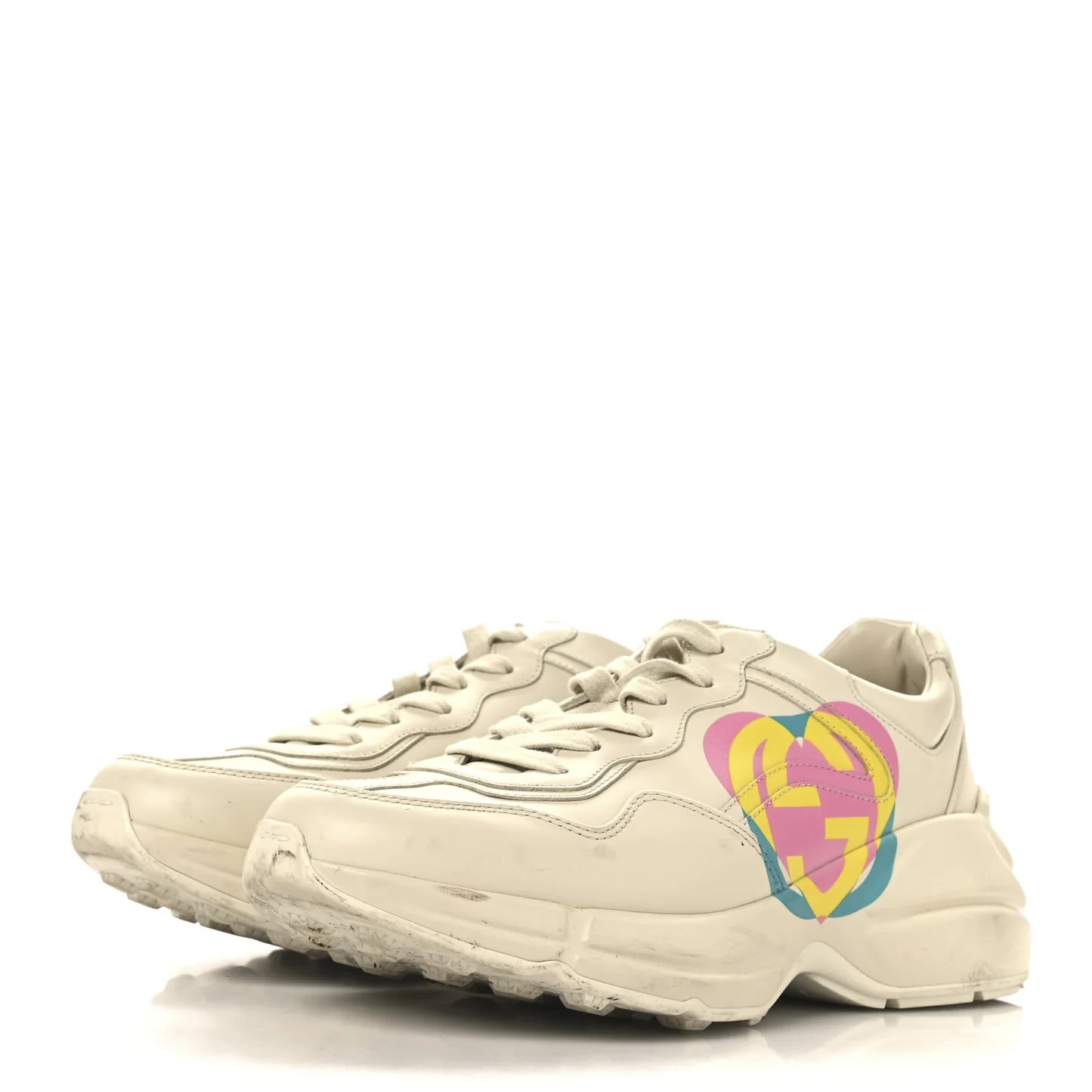 Gucci Ivory Leather Rhyton Sneakers