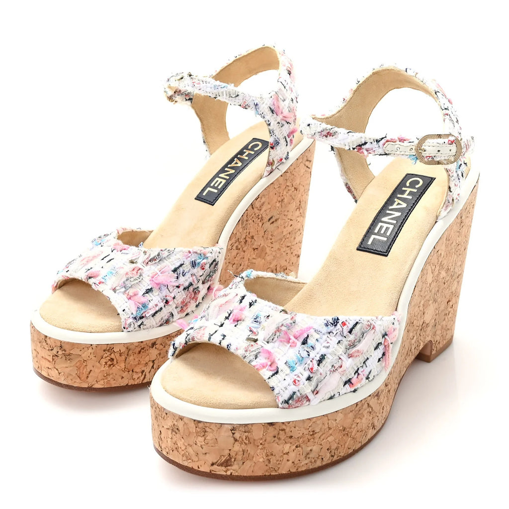 Chanel Multicolor Tweed Cork Wedges