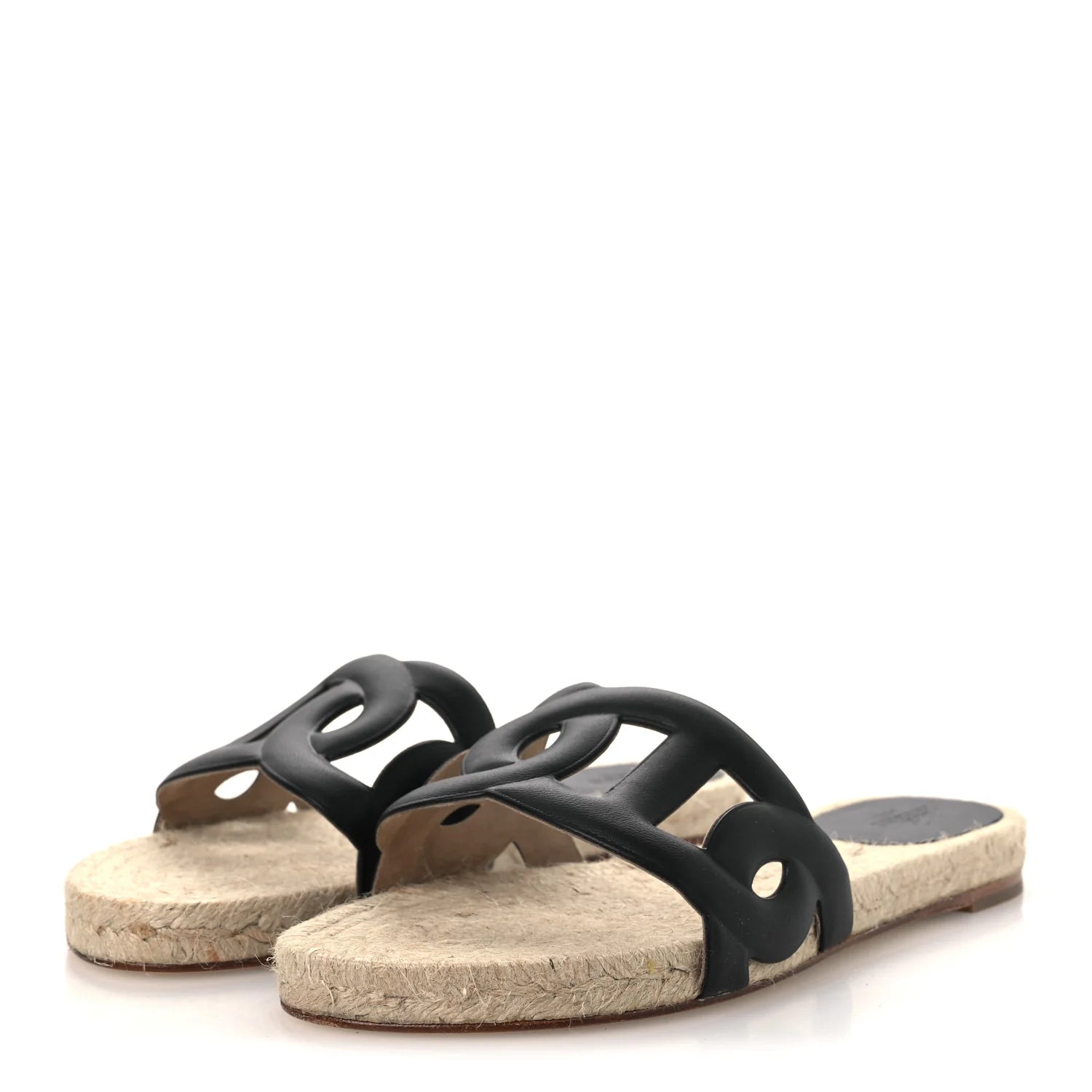 Hermes Black Antigua Espadrille Slides