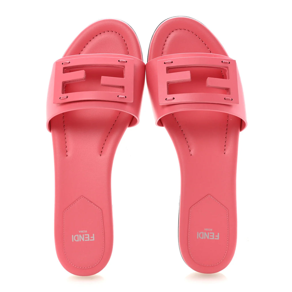 Fendi Pink Leather Logo Slides
