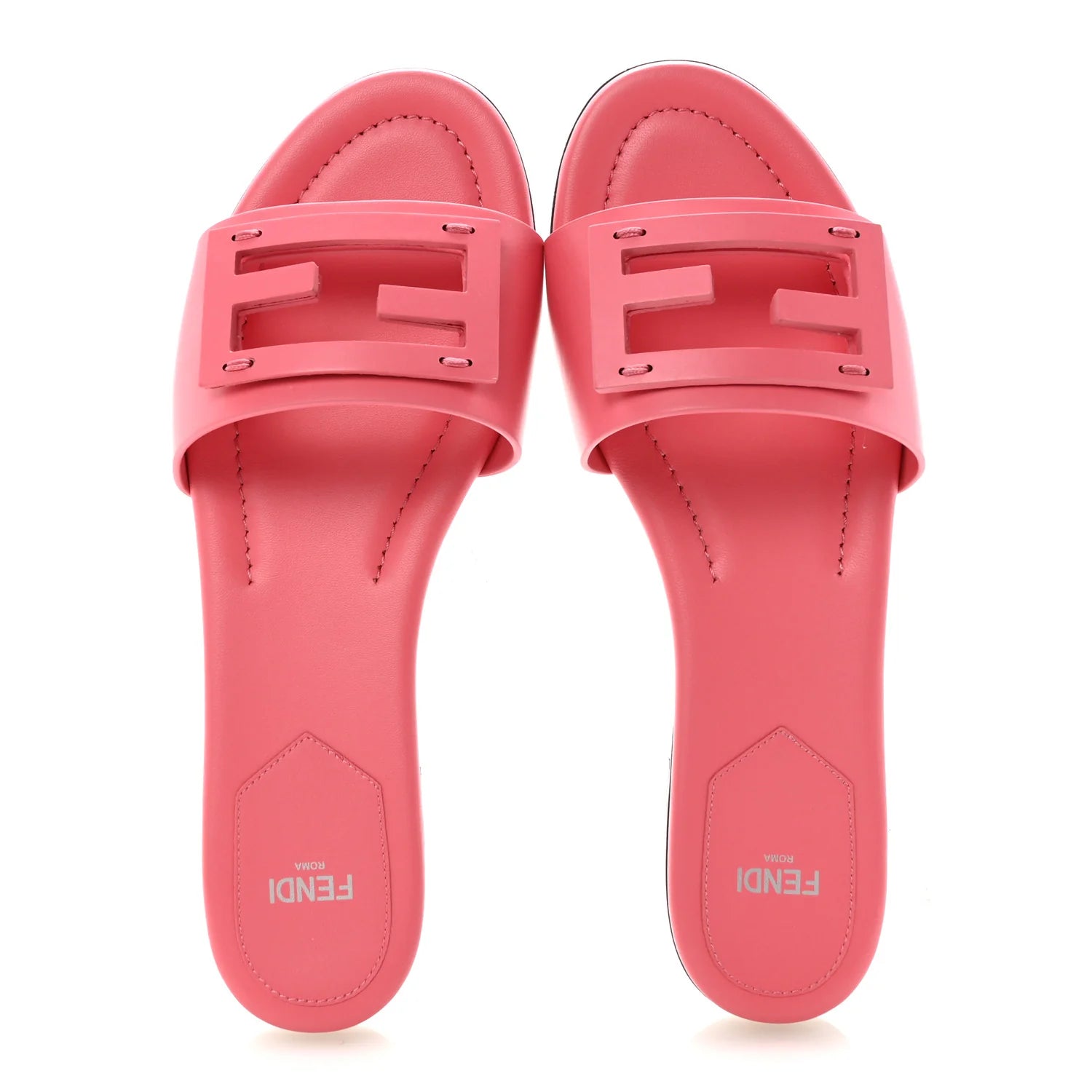 Fendi Pink Leather Logo Slides