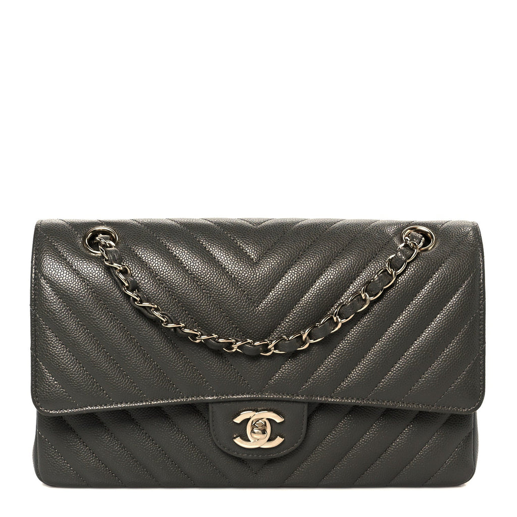 Chanel Grey Caviar Chevron Flap