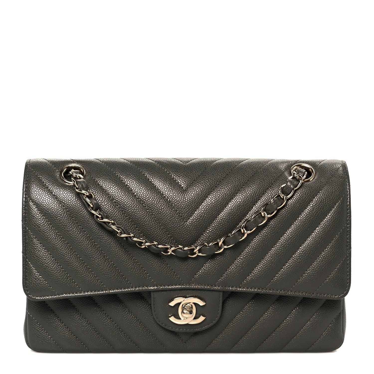 Chanel Grey Caviar Chevron Flap