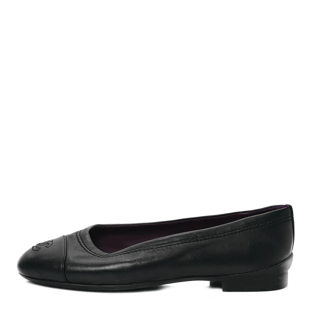 Chanel Black Leather Ballet Flats