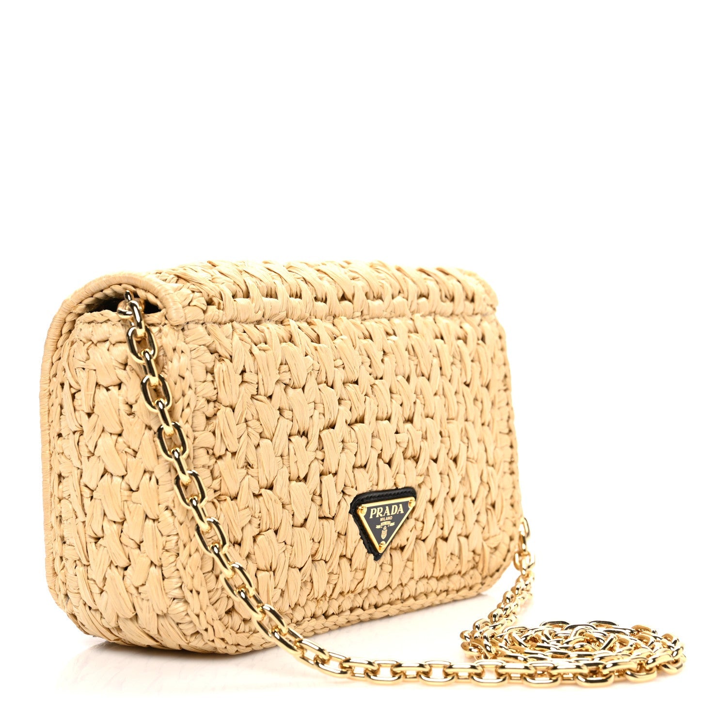 Prada Beige Raffia Chain Bag