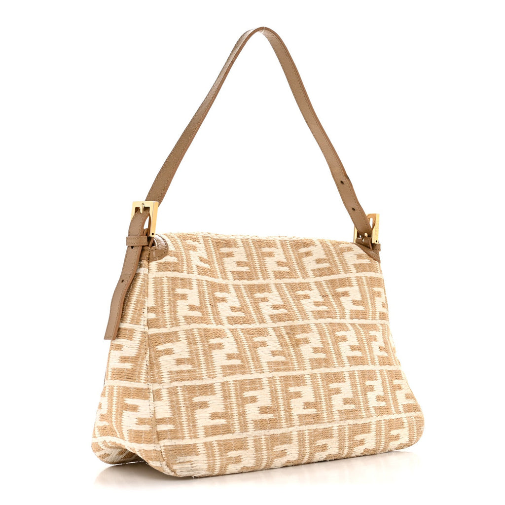 Fendi Beige FF Raffia Baguette