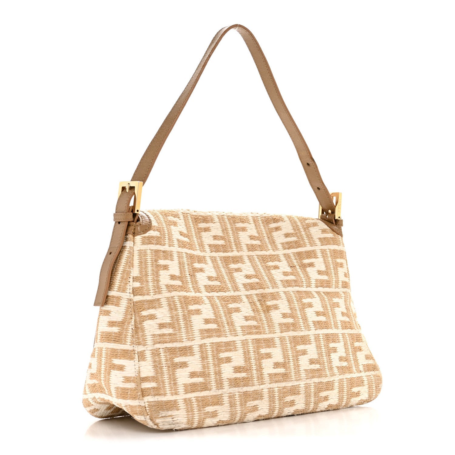 Fendi Beige FF Raffia Baguette