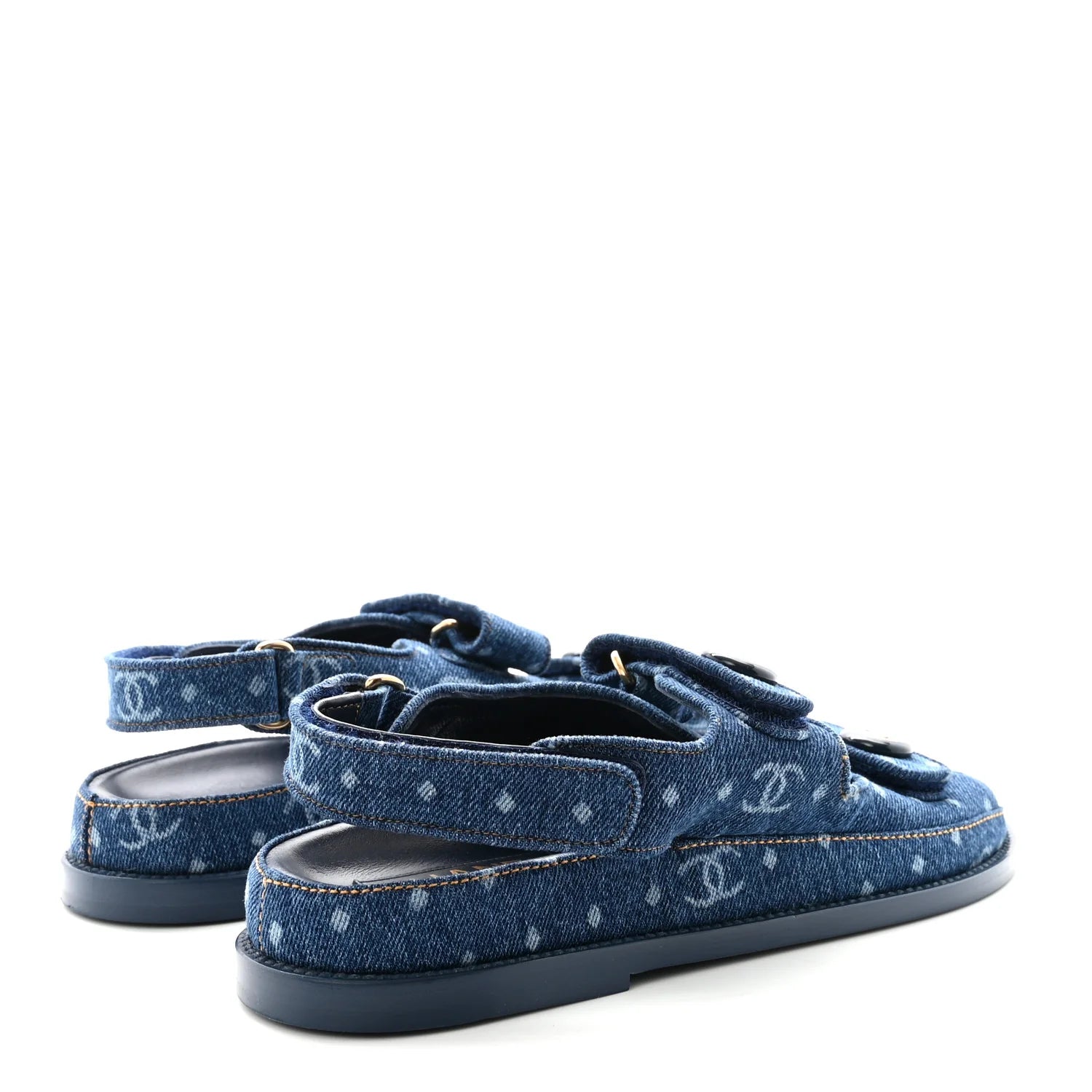 Chanel Blue Logo Denim Sandals