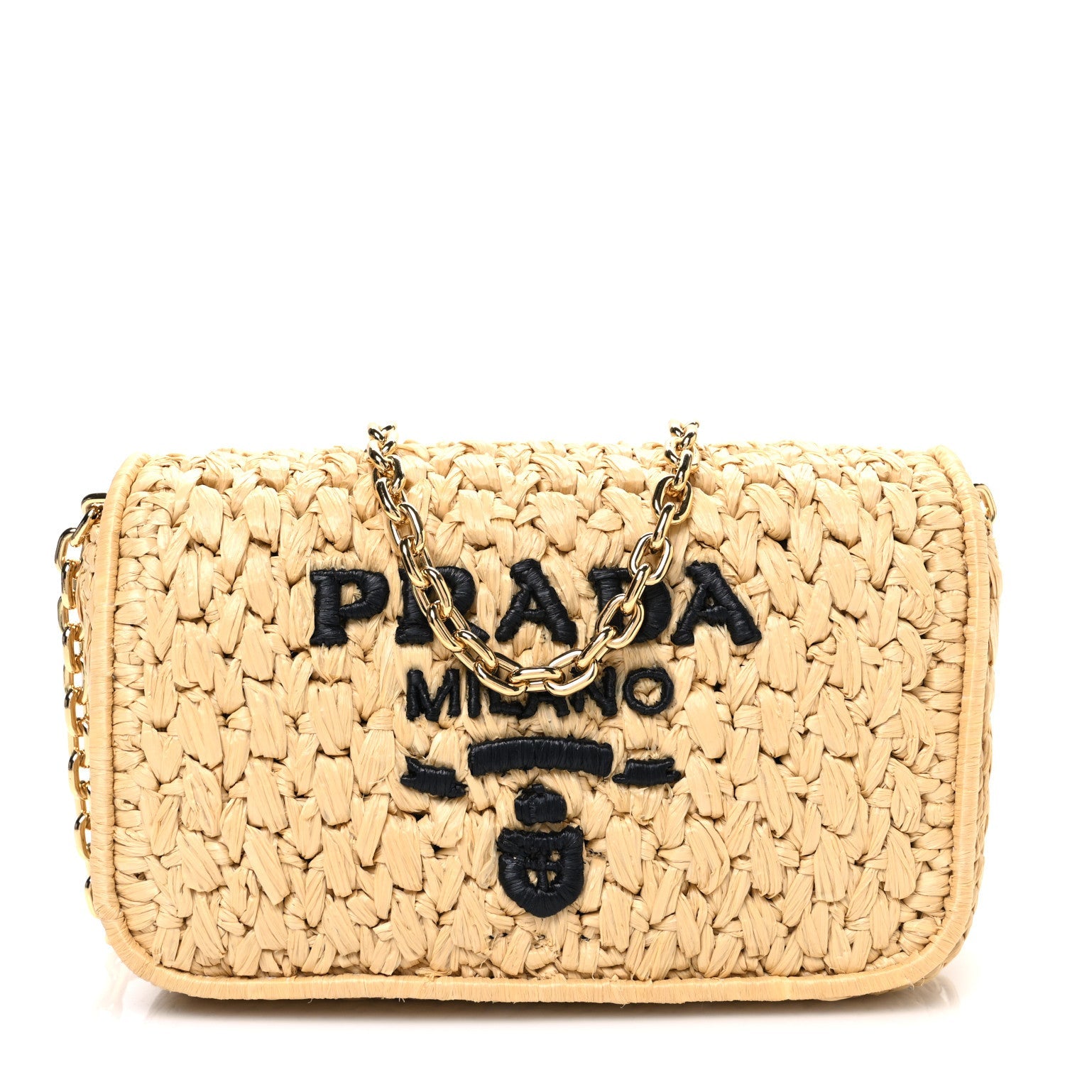 Prada Beige Raffia Chain Bag