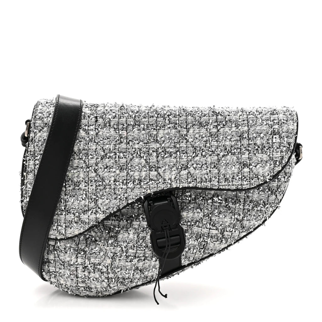 Dior Metallic Silver Tweed Saddle