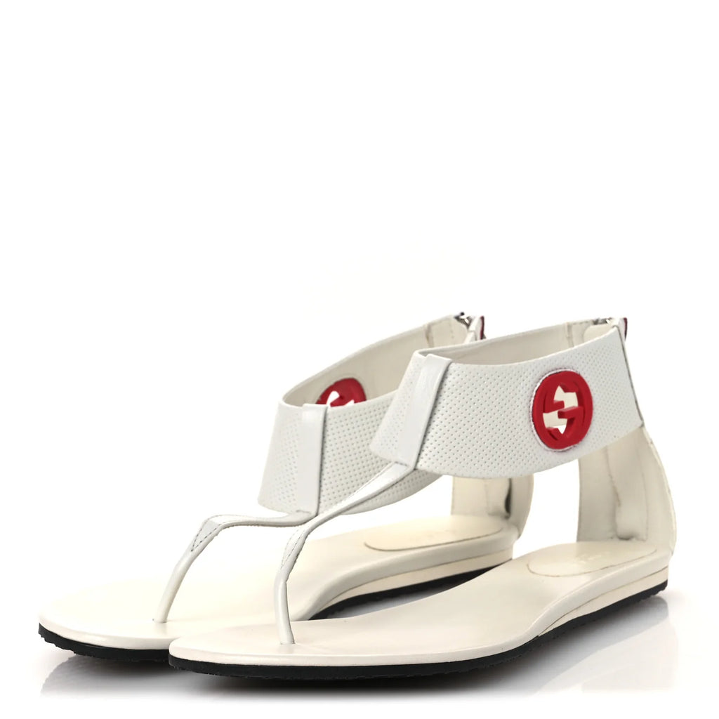 Gucci White Perforated Logo Sandals