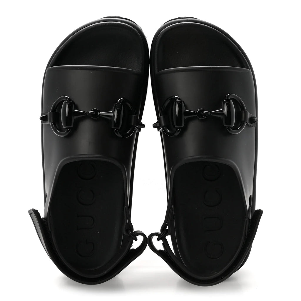 Gucci Black Rubber Horsebit Sandals