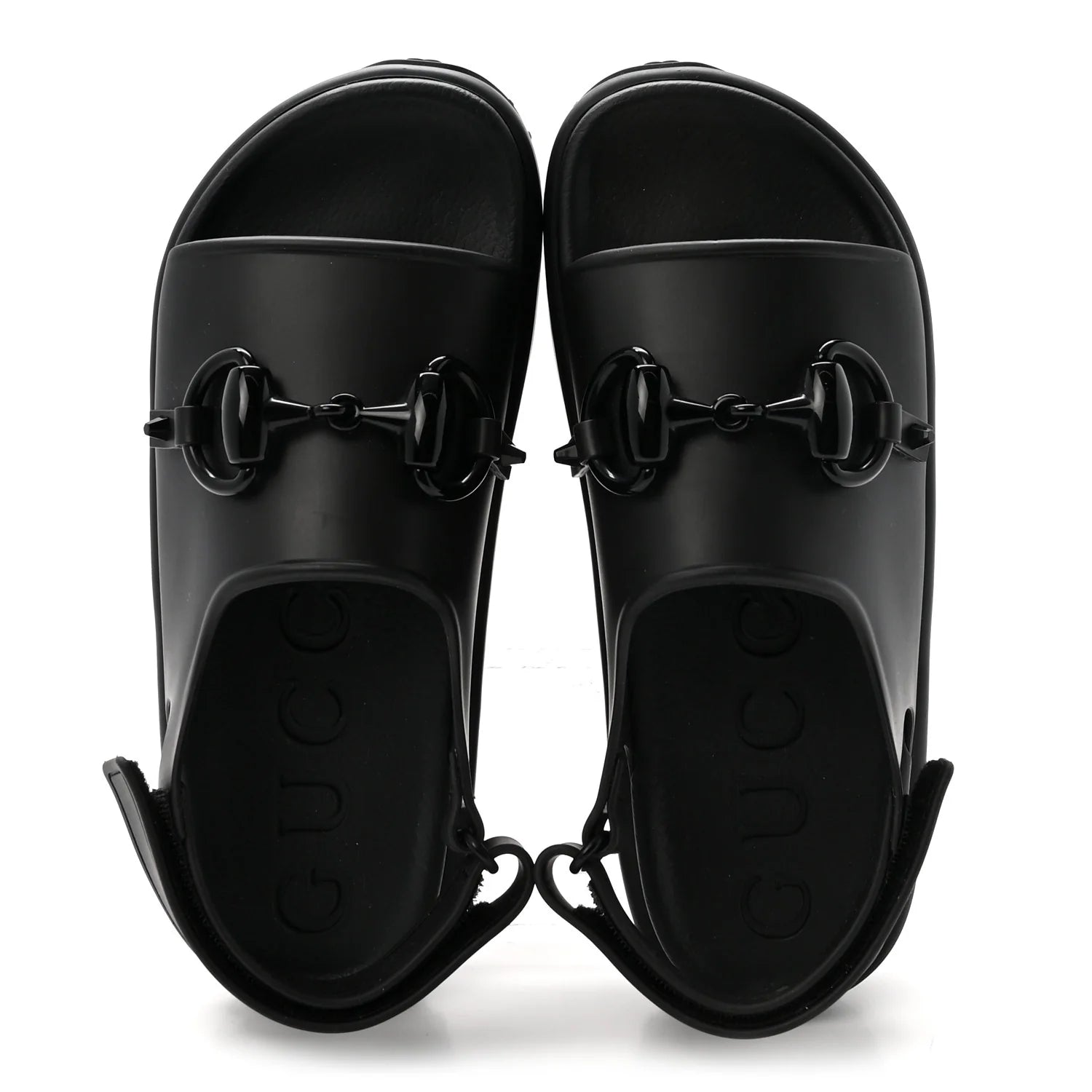 Gucci Black Rubber Horsebit Sandals