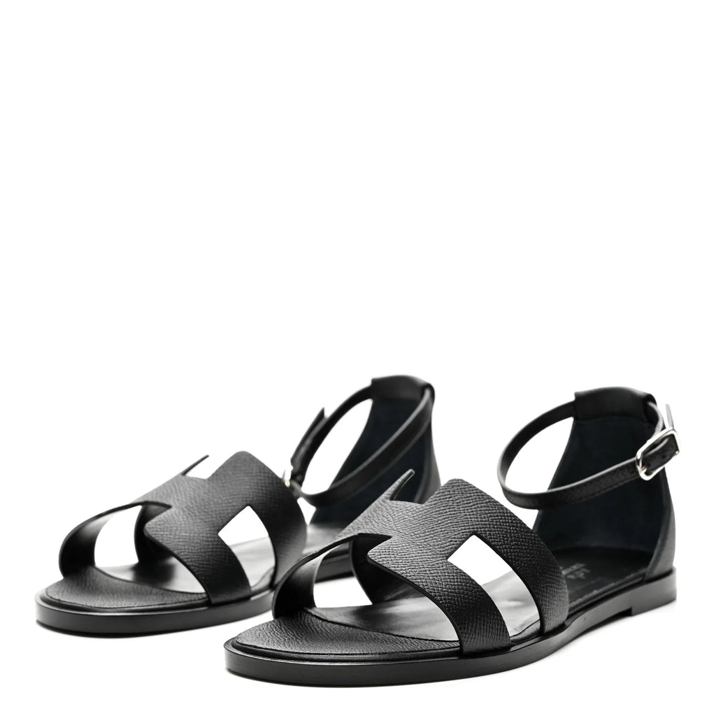 Hermes Black Leather Santal Sandals