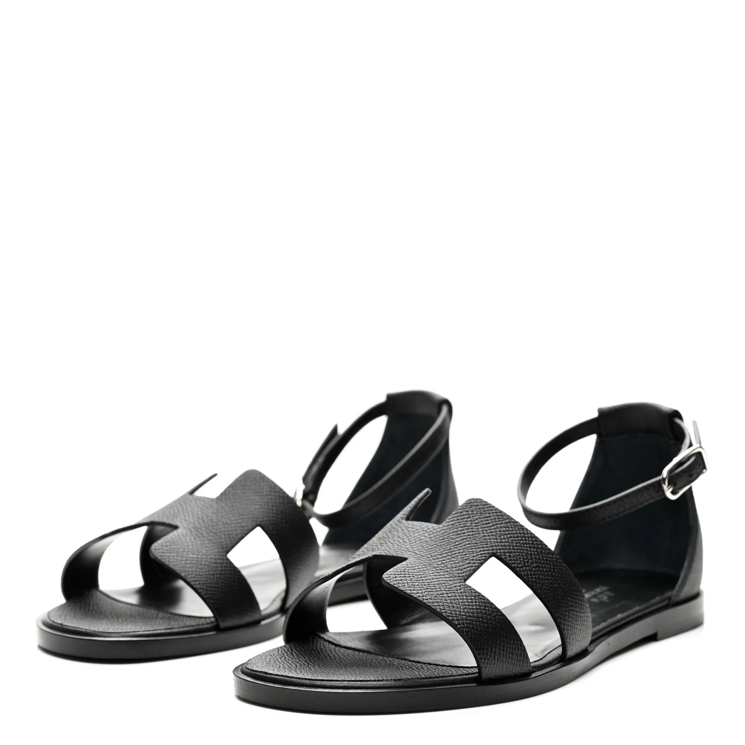 Hermes Black Leather Santal Sandals