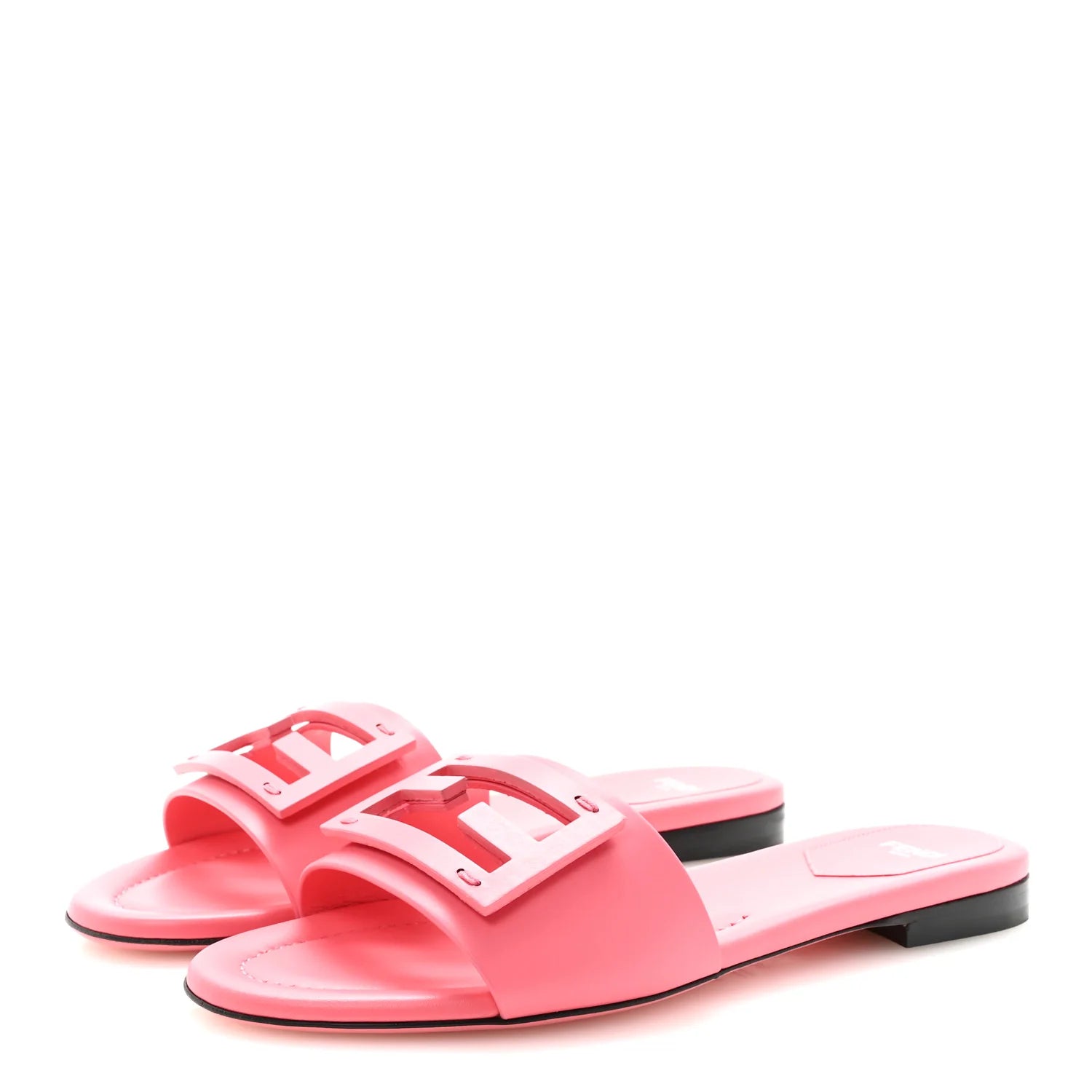 Fendi Pink Leather Logo Slides