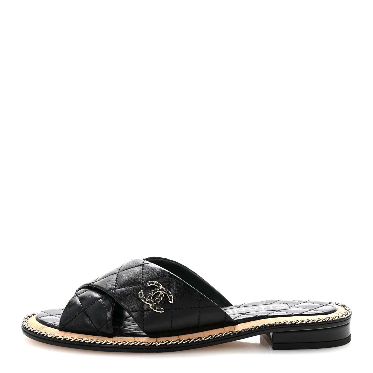 Chanel Black Quilted Leather Slides