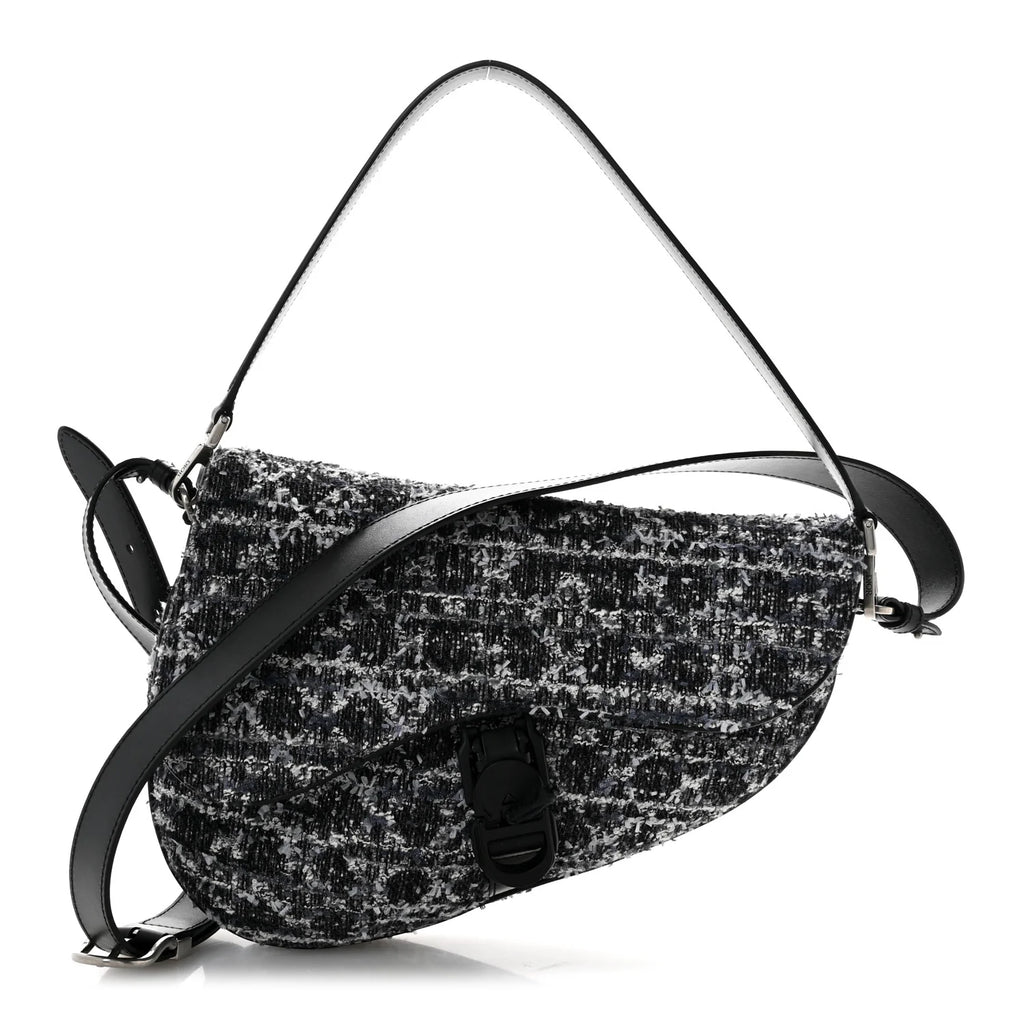 Dior Black White Tweed Saddle