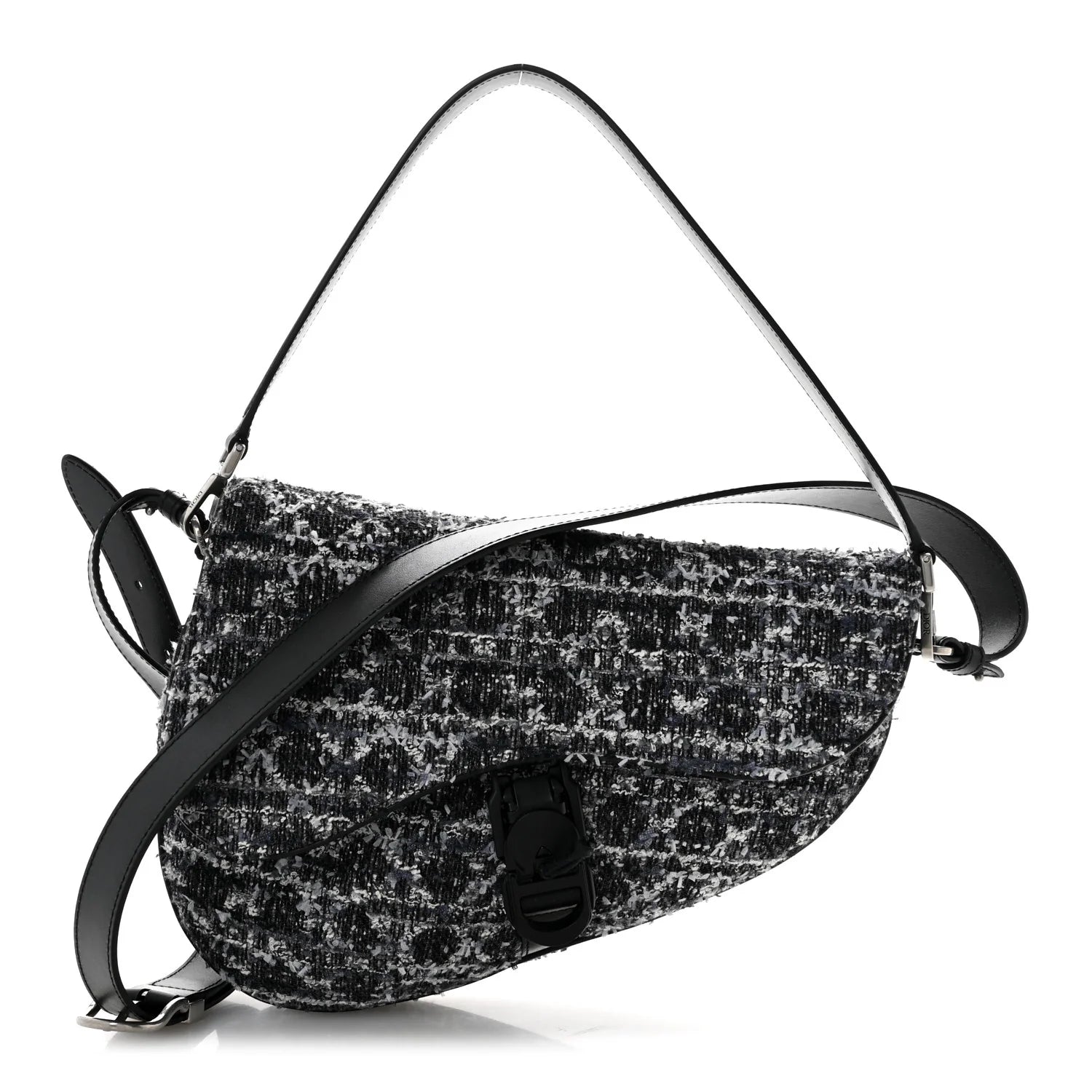 Dior Black White Tweed Saddle
