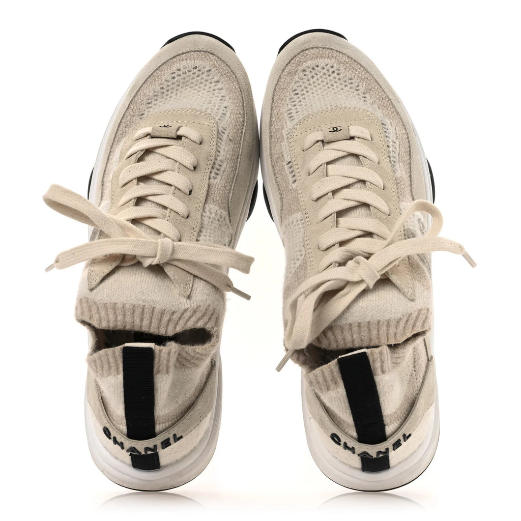Chanel Beige Suede CC Sneakers