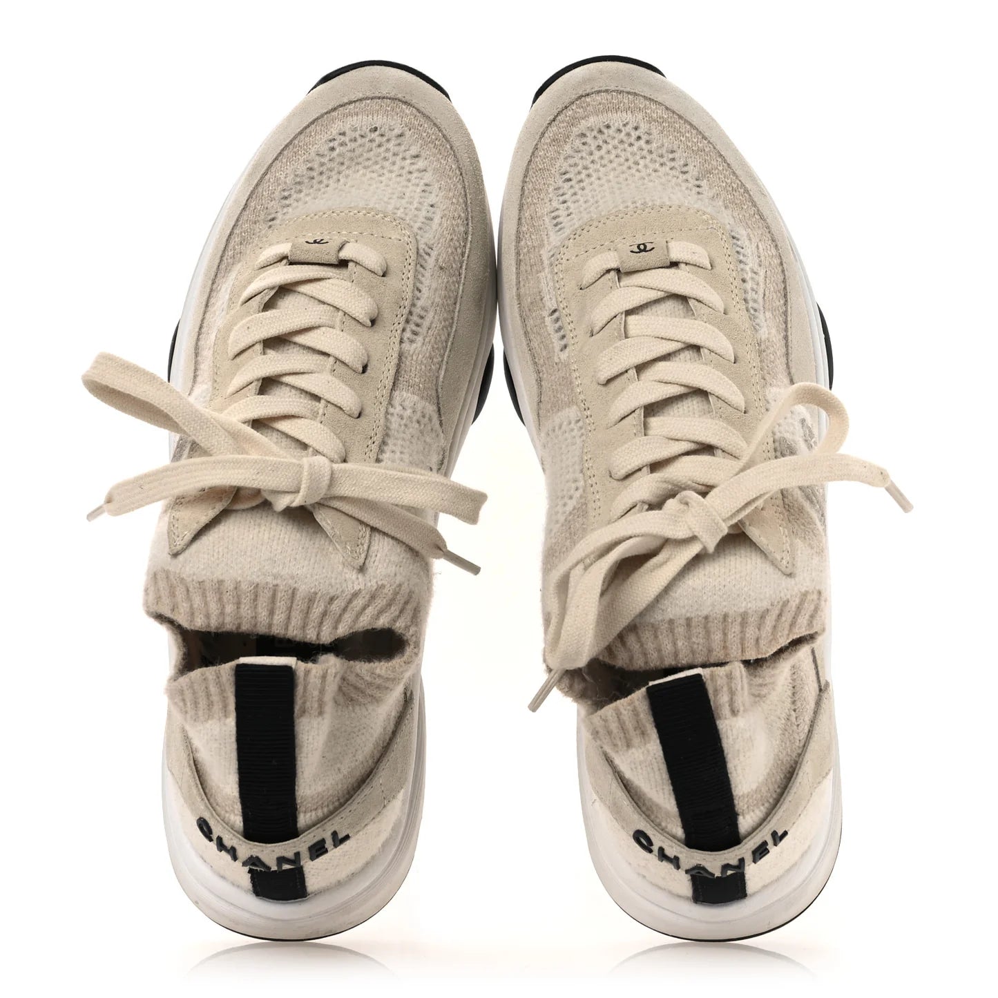 Chanel Beige Suede CC Sneakers