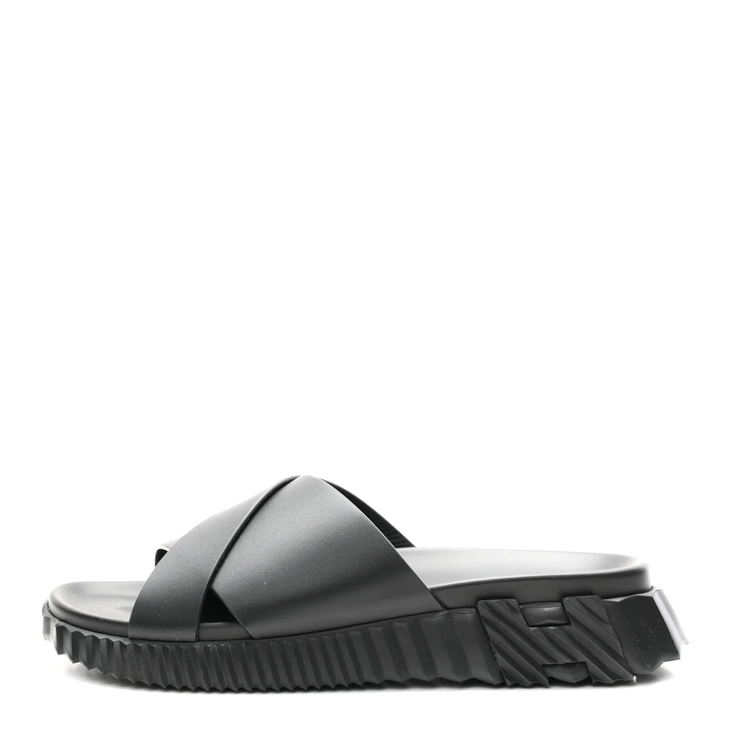 Hermes Black Leather Go Sandals