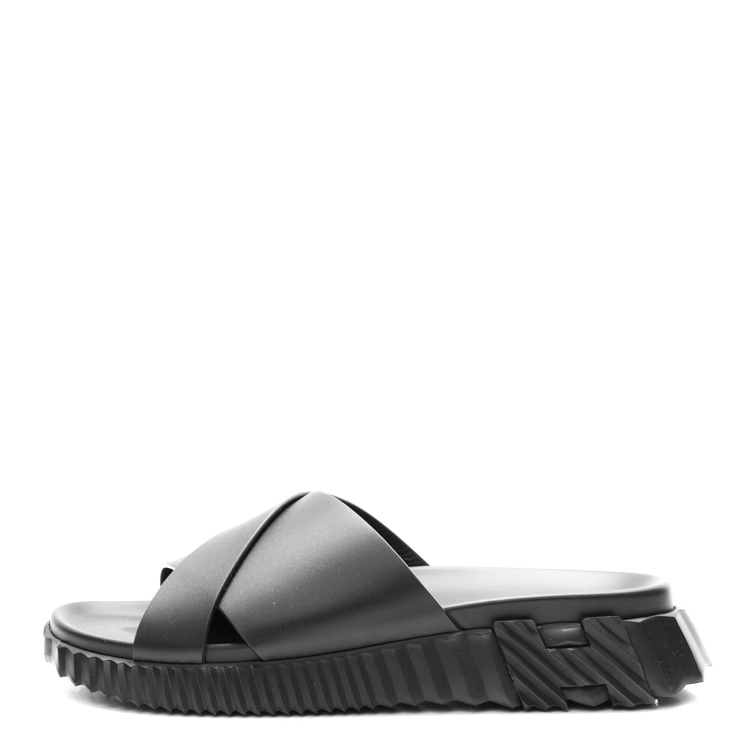 Hermes Black Leather Go Sandals
