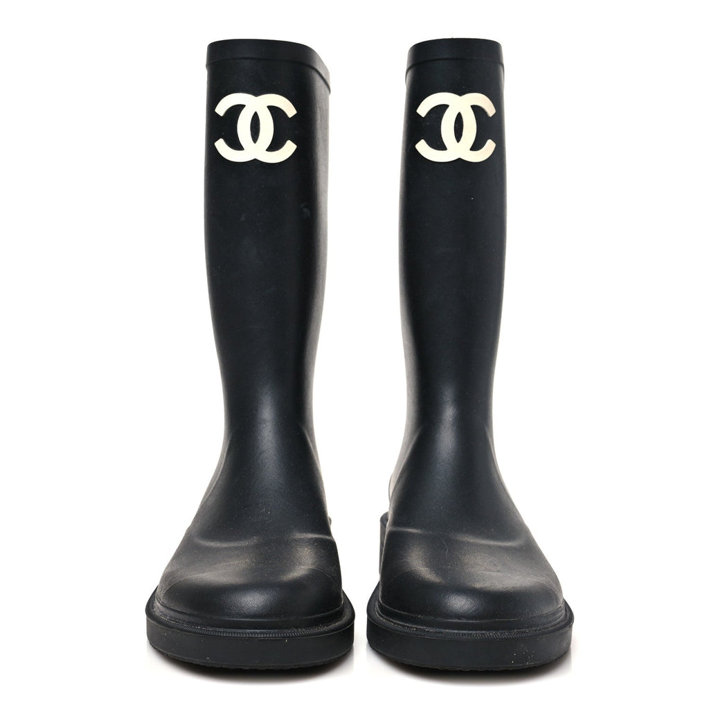 Chanel Black Rubber Rain Boots