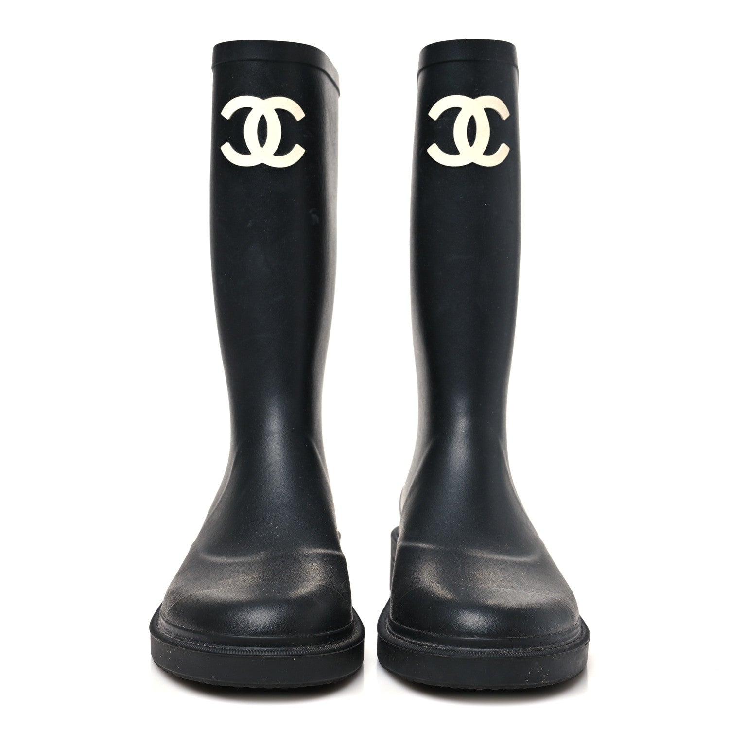 Chanel Black Rubber Rain Boots