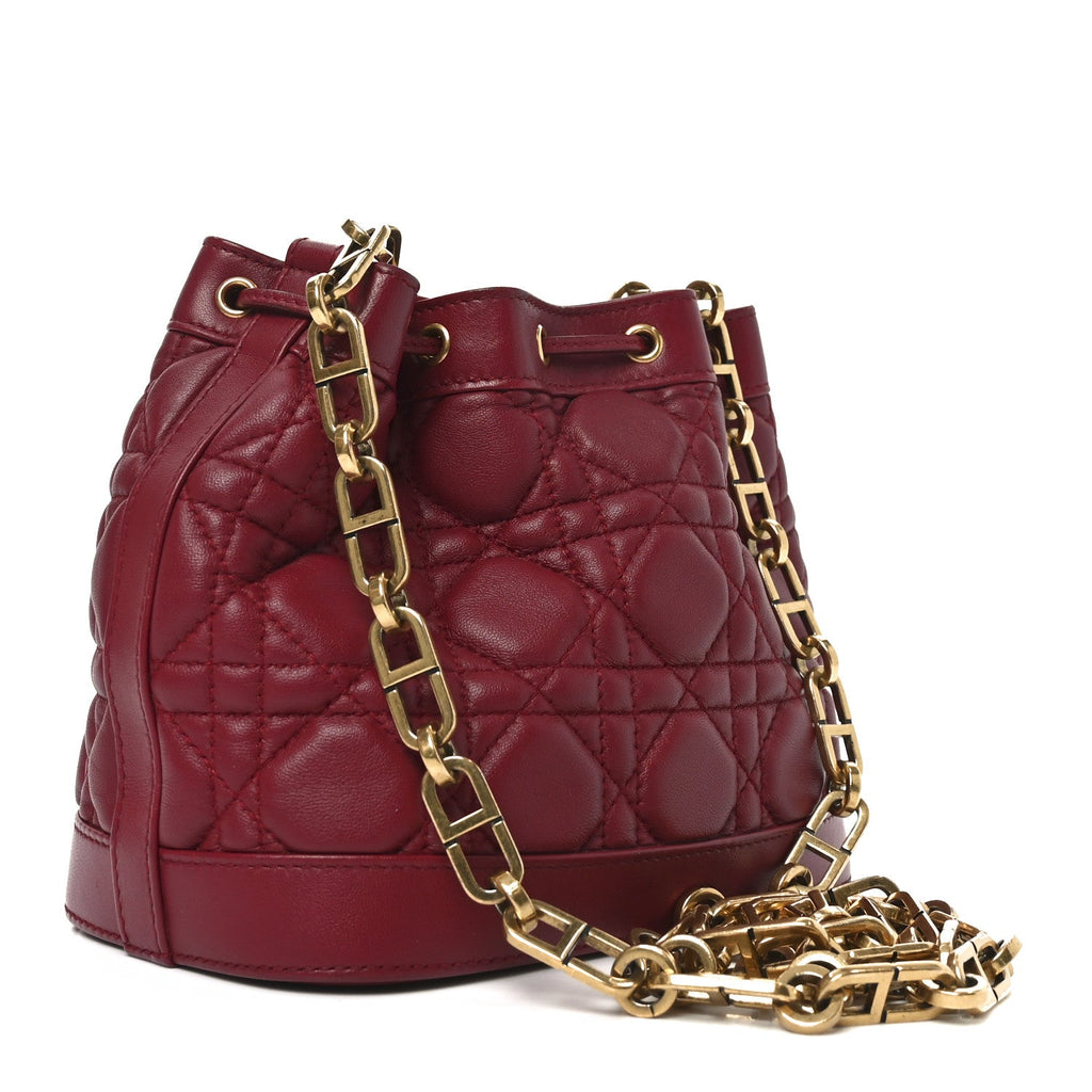 Dior Burgundy Quilted Leather Bucket Bag