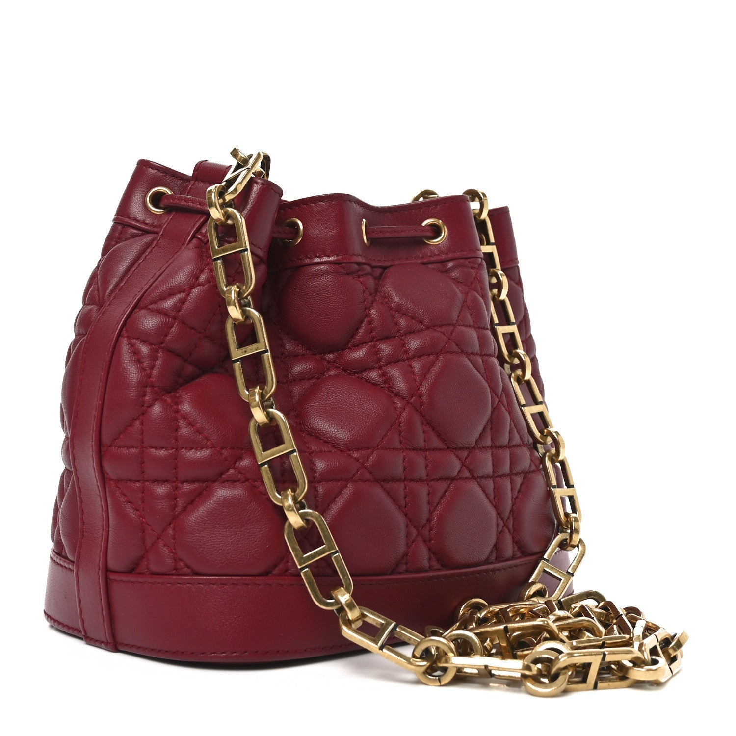 Dior Burgundy Quilted Leather Bucket Bag